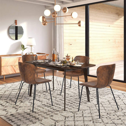 Juego de 4 Sillas de Comedor Patas de Metal | Piel Sintética Suede Café