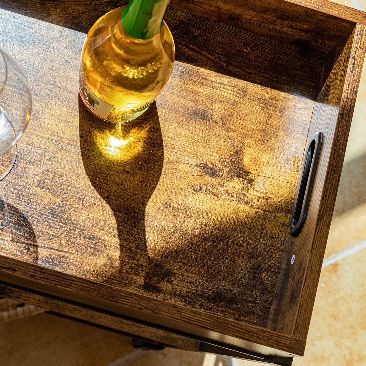 Carrito de Bar, Carrito de Servicio de Cocina, Carrito Utilitario con Ruedas y Asa Marrón Rústico y Negro