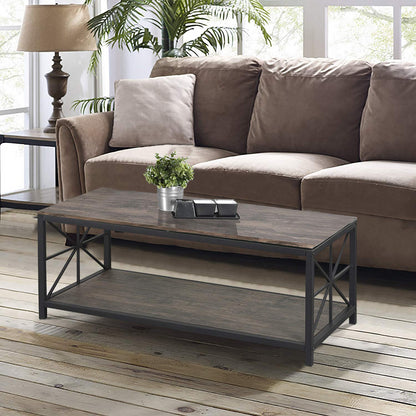 Mesa de Centro Estilo Industrial con Estante de Almacenamiento para Sala de Estar