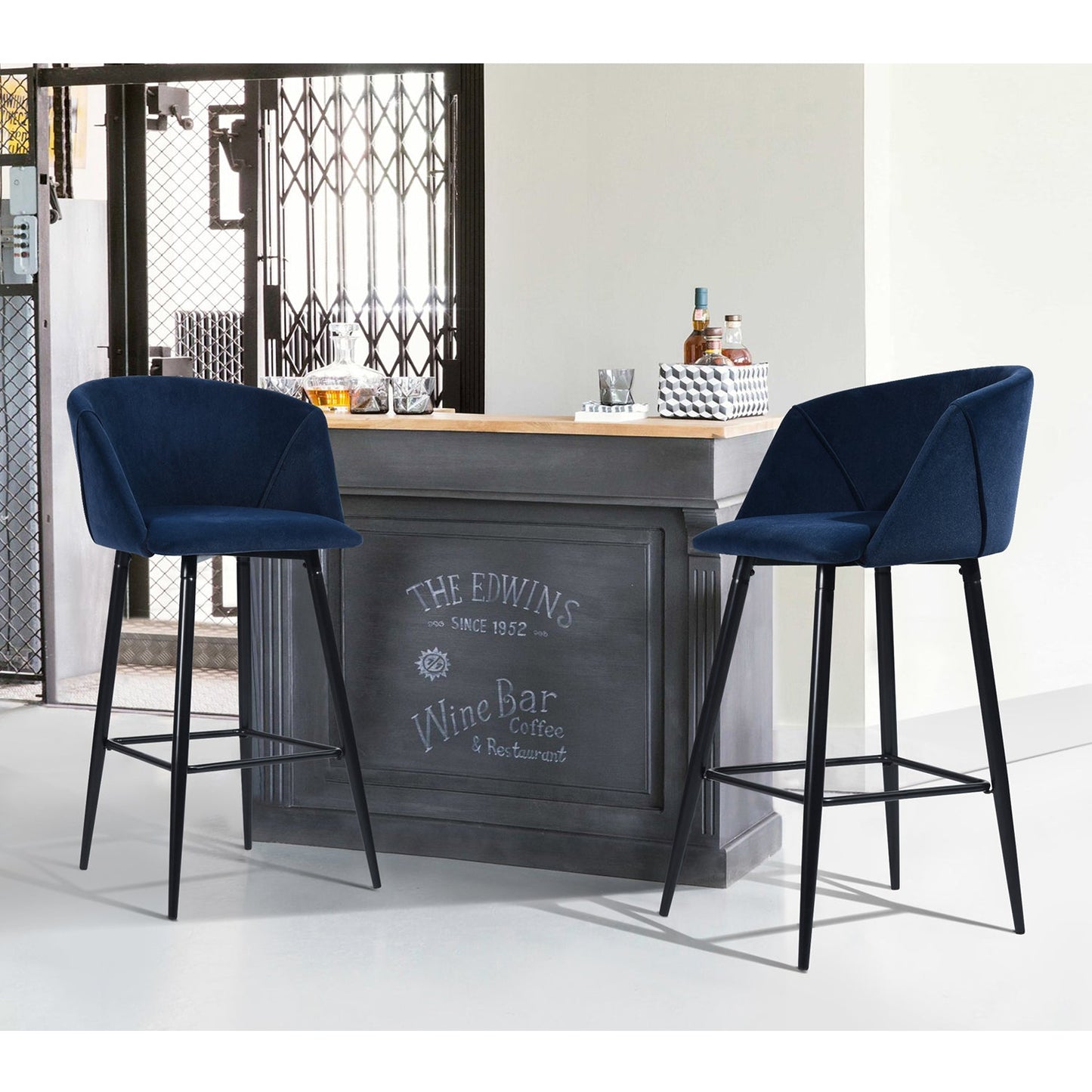 Conjunto de 2 Sillas de Bar con Asiento Tapizado Azul