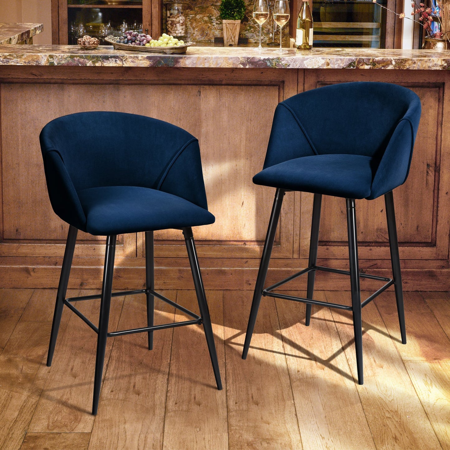 Conjunto de 2 Sillas de Bar con Asiento Tapizado Azul