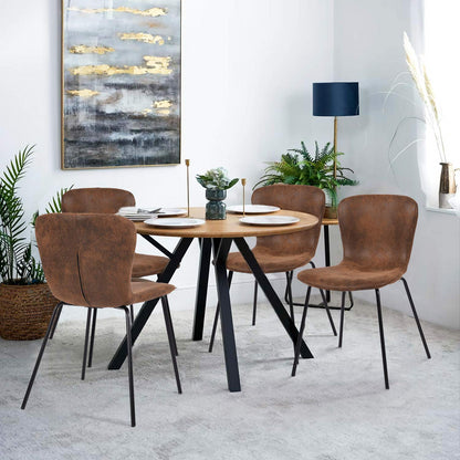 Juego de 4 Sillas de Comedor Patas de Metal | Piel Sintética Suede Café
