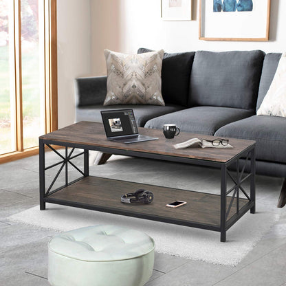 Mesa de Centro Estilo Industrial con Estante de Almacenamiento para Sala de Estar